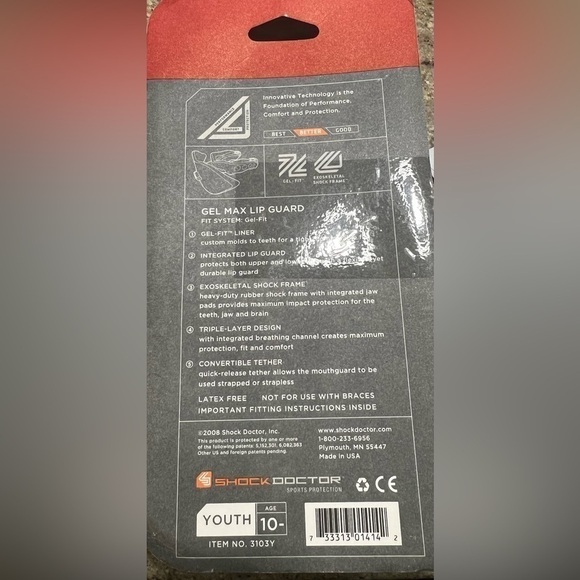 SHOCK Doctor Sports Protection Gel Max Lip Guard Convertible Tether Mouth Guard - Picture 3 of 4